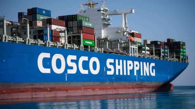 A cargo ship leaves the Fos-Sur-Mer harbor, in Marseille, southern France, July 23, 2020. (AFP)
