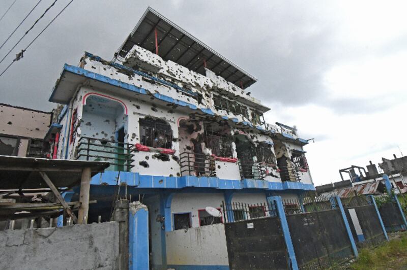 This bullet-riddled house in Marawi is where Isnilon Hapilon, the leader of Islamic State's affiliate in Southeast Asia, and other militants planned the siege of the southern Philippine city, Oct. 26, 2017. [Froilan Gallardo/BenarNews]