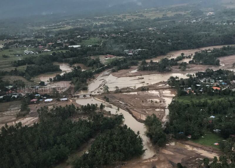 A flooded area of the central Philippines is seen from President Rodrigo Duterte's helicopter, Dec. 18, 2017. (Handout/Presidential Communications Operations Office)