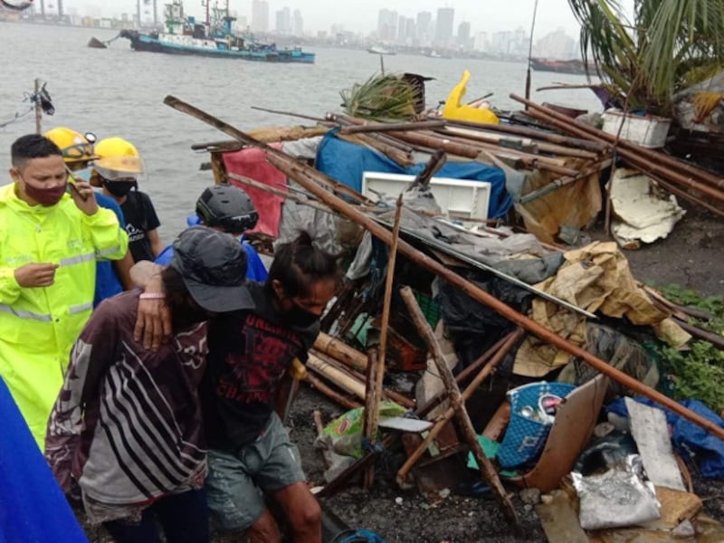 Rescuers relocating vulnerable people living near Manila Bay to a safer place as Typhoon Goni, the most powerful storm to strike the Philippines so far this year, barrels towards the heavily populated city, Nov. 1, 2020. [Handout/City of Manila] 