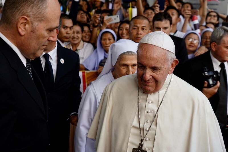 Pope Francis visits St. Louis Hospital in Bangkok, Nov. 2, 2019.