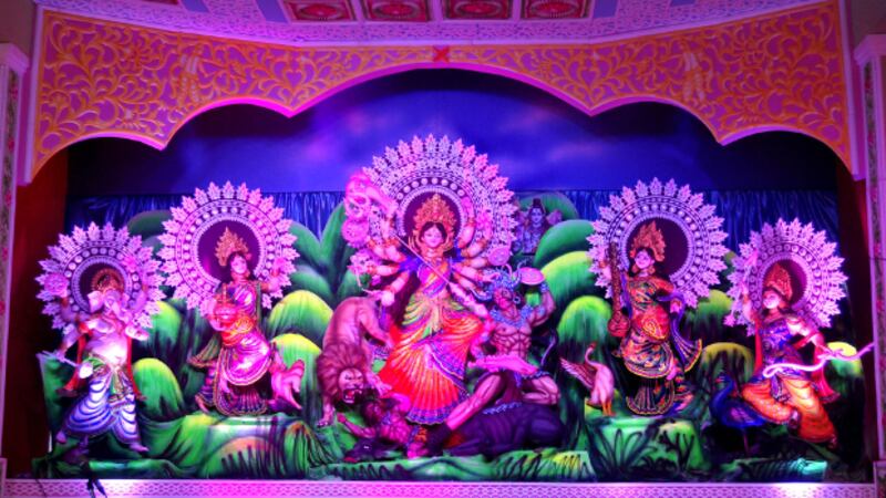 ঢাকার খামারবাড়ি সনাতন সমাজকল্যাণ সংঘের দুর্গা প্রতিমা। ২১ অক্টোবর ২০২০।