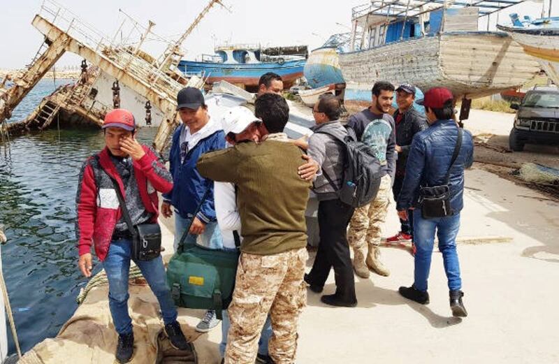 Indonesian officials retrieve six sailors at Benghazi Port, in Libya, March 27, 2018. (Courtesy Indonesian Foreign Affairs Ministry).