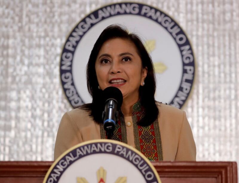 Philippine Vice President Leni Robredo delivers a speech in suburban Quezon City, northeast of Manila, Philippines, Nov. 6, 2019. [AP]