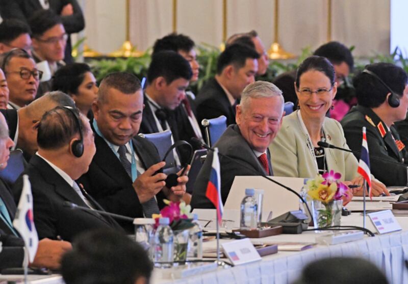 U.S. Defense Secretary James Mattis (center) attends the 5th ASEAN Defense Ministers Meeting-Plus during the Association of Southeast Asian Nations (ASEAN) security summit in Singapore, Oct. 20, 2018.