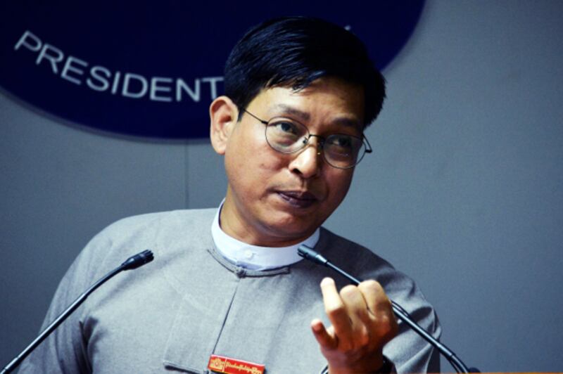 Zaw Htay, spokesman for the Myanmar President's Office, speaks during a news conference at the Presidential Palace in Naypyidaw, Jan. 7, 2019. [AFP]