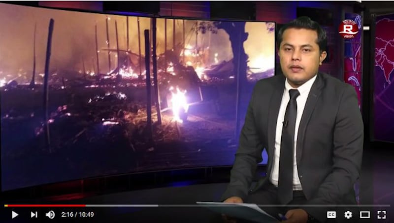 In this screen grab from a YouTube video, Ajmeer Omar presents the news during Wednesday's Rohingya Vision TV broadcast, Jan. 31, 2018. [BenarNews]