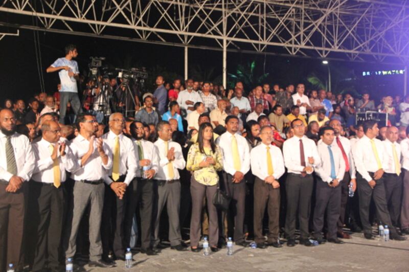 Members of the Maldives United Opposition coalition stage a peaceful protest against the government's hard-handed rule, in Male, July 21, 2016.