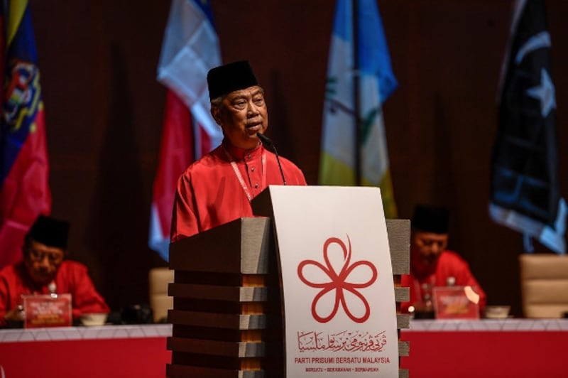 Malaysian Home Minister Muhyiddin Yassin delivers his speech as president of Bersatu at the party's general assembly in Putrajaya, the administrative capital, Dec. 30, 2018. [S.Mahfuz/BenarNews]