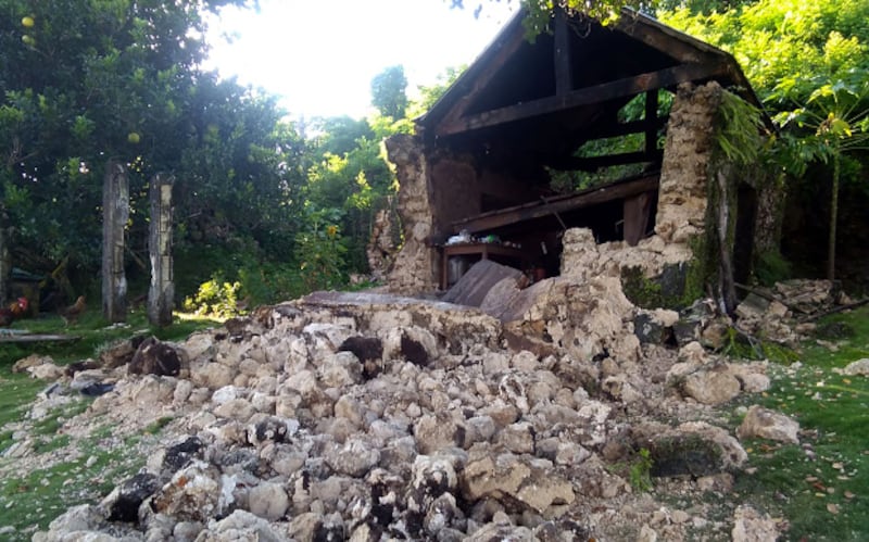 A home with walls made of stones and concrete collapsed after an earthquake with strong aftershocks hit the Philippines' northernmost province of Batanes, July 27, 2019. 