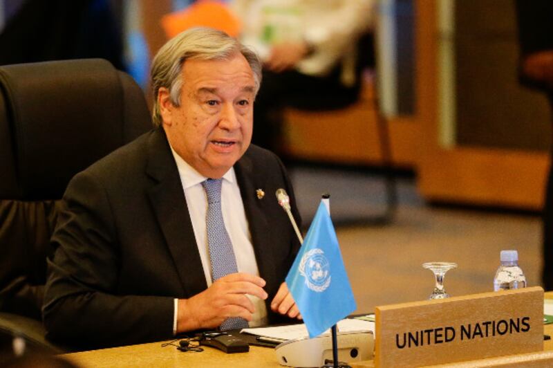 U.N. Secretary-General Antonio Guterres addresses the 9th ASEAN-U.N. Summit, in Manila, Nov. 13, 2017. [AFP]