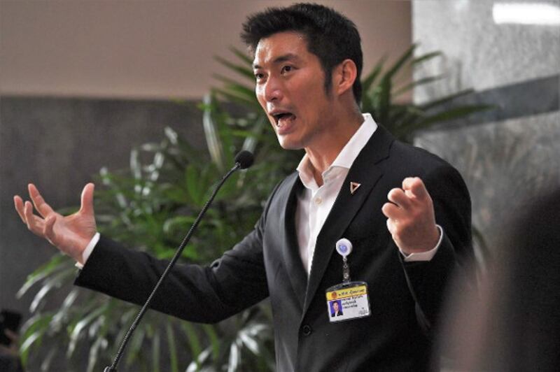 Future Forward Party leader Thanathorn Juangroongruangkit speaks to the media before the parliamentary vote for Thailand's new prime minister in Bangkok in June 5, 2019. [AFP]