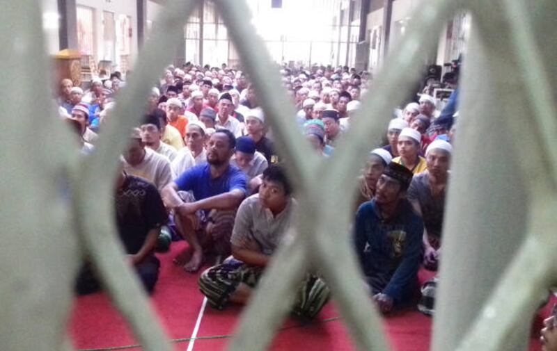 Narapidana yang menjadi santri Pesantren At-Taubah di Lembaga Pemasyarakatan Lowokwaru Kota Malang, Jawa Timur, 6 Juni 2018. (Eko Widianto/BeritaBenar)